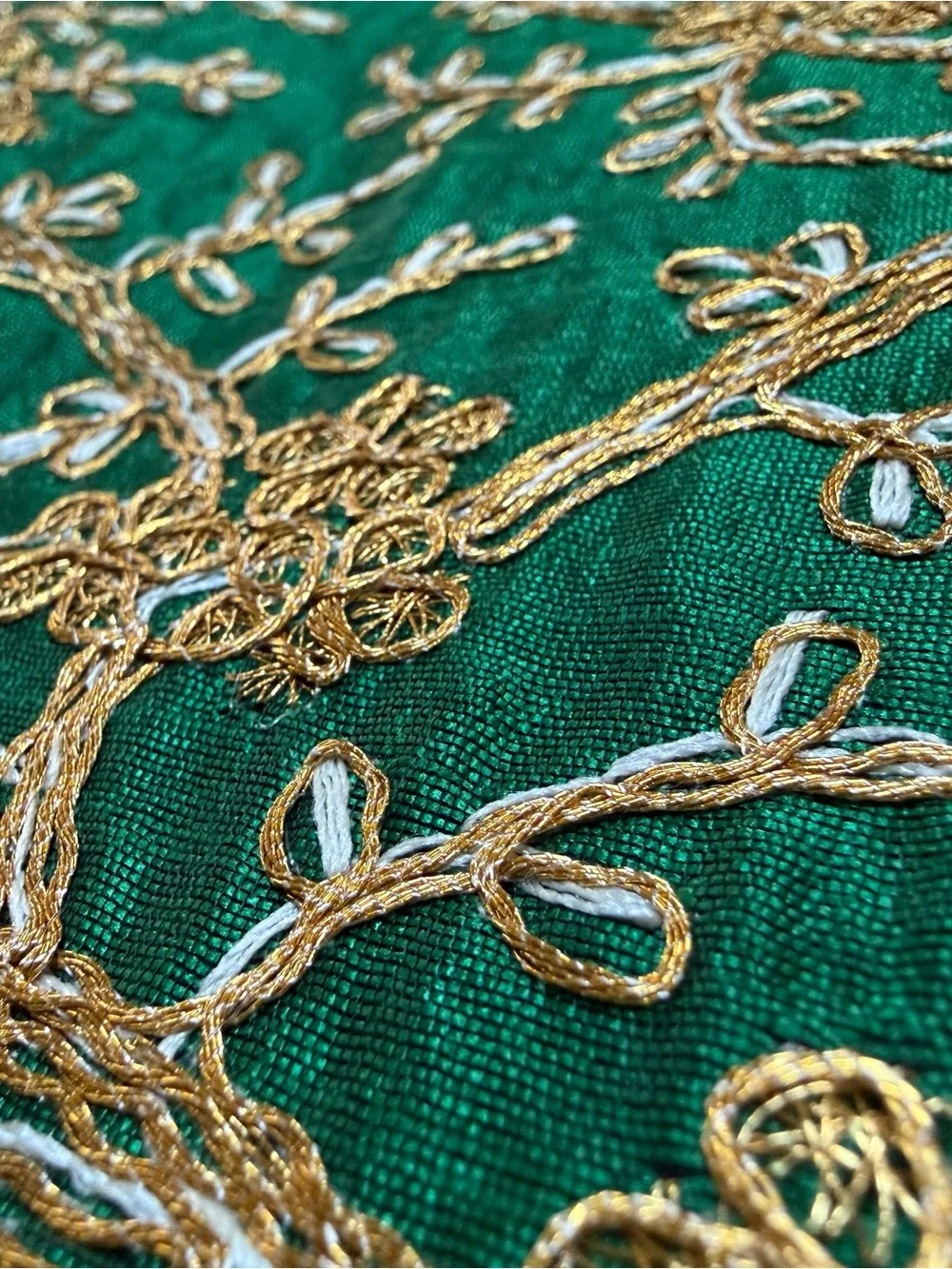 Green Embroidered Evening Bag with Gold Accents 7 x 9”